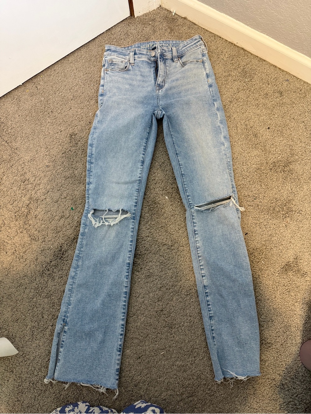 American Eagle Outfitters Light Blue Straight Leg Distressed Jeans